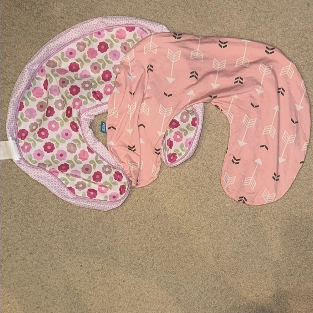 Pink Floral and Arrow Patterned Boppy Pillow covers